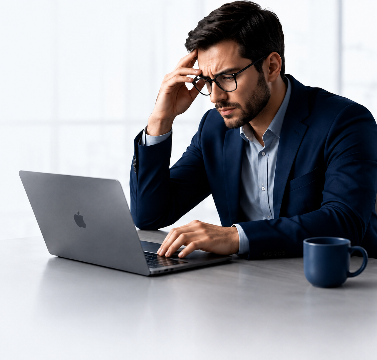 Frustrated professional at laptop